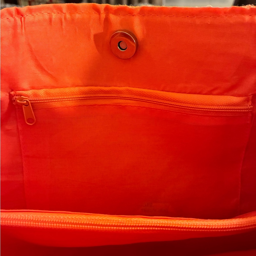 NWT Magid Bright Orange Chain-Handle Straw Woven Shoulder Bag Summer Beach Vacay - Picture 5 of 8